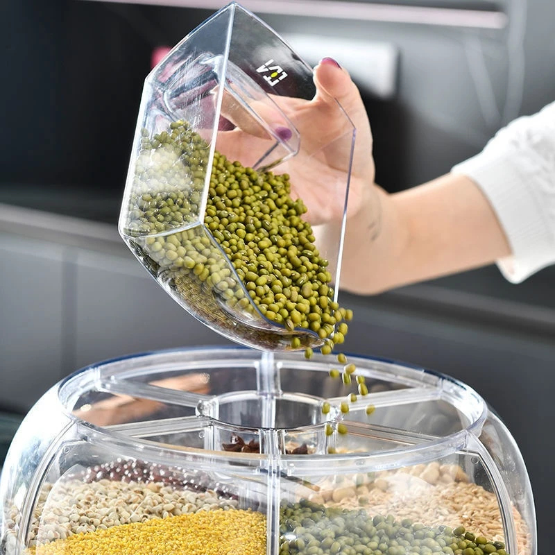 Press the 6 Grid Rice Bucket to Rotate the Moisture-Proof Rice Storage Box,   the Rice Tank is a five Grain Bucket