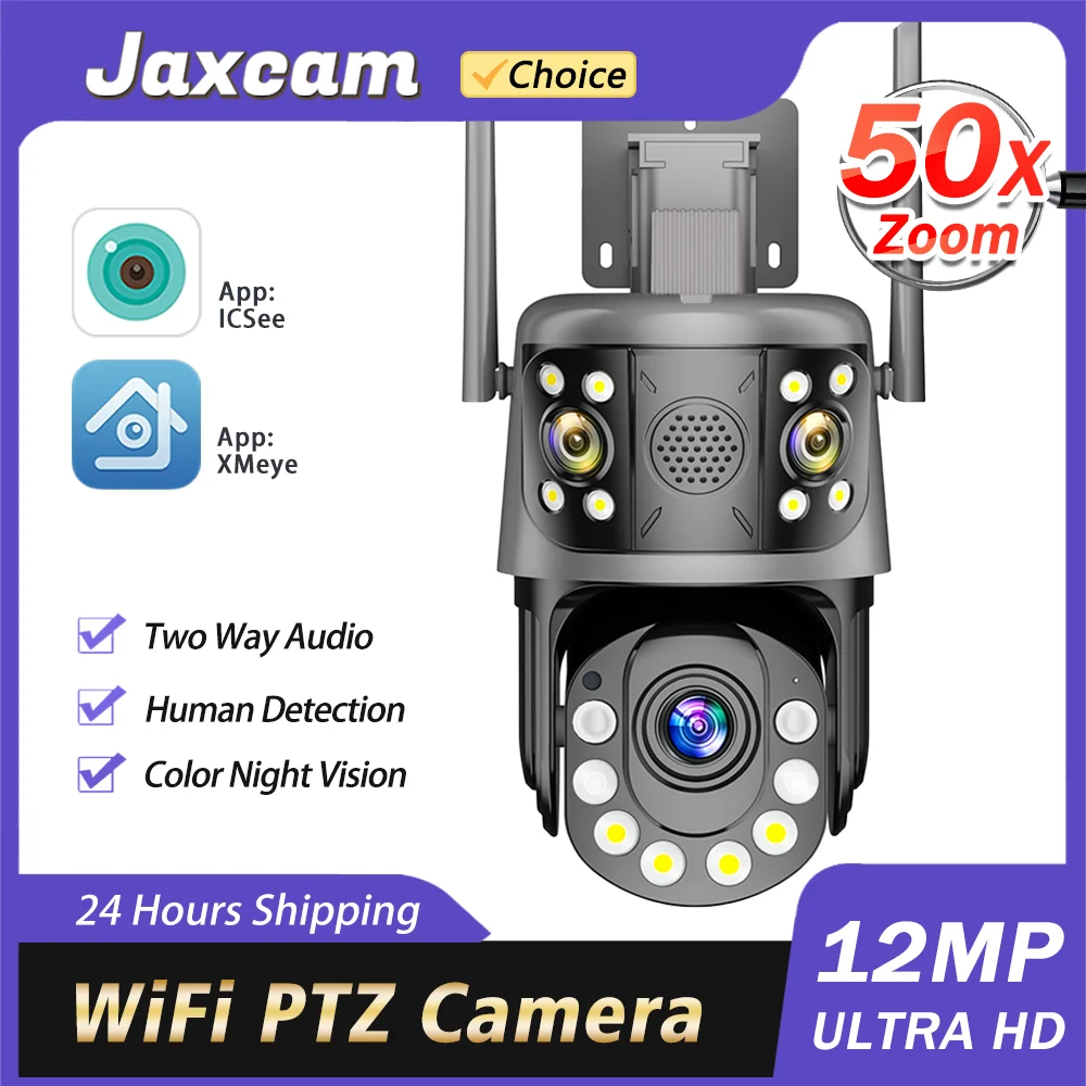 

ICsee 6K 12MP Wifi PTZ IP Camera 50x Zoom Outdoor Three Lens Human Detection Wireless CCTV Security protect Surveillance Camera