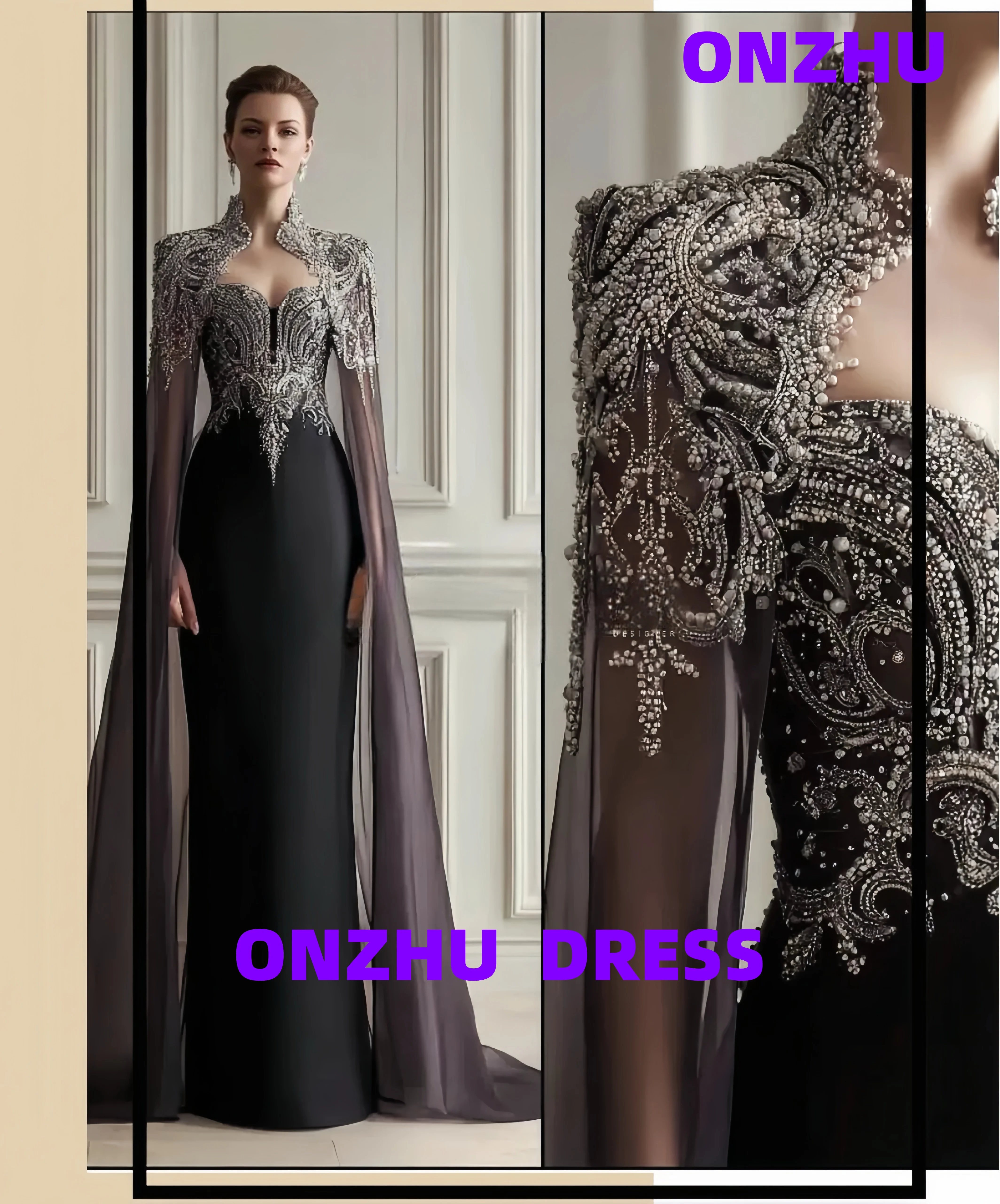 فساتين سهرة فاخرة مخصصة بياقة حلوة بدون أكمام وخرز حورية البحر من أماندا نوفيا فستان سهرة نسائي #1