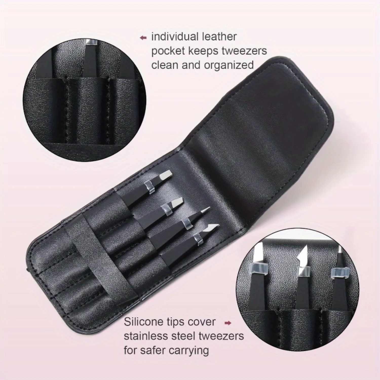 4pcs/Set Premium Eyebrow Tweezers Collection - High-Precision Stainless Steel Tweezers for Facial Hair and Inner Hair Removal wi