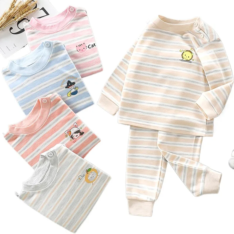 

1-12Y Striped Cotton Children's Underwear Set Thin Long Johns Middle Large Children Boys Girls Baby Autumn Clothes Autumn Pants