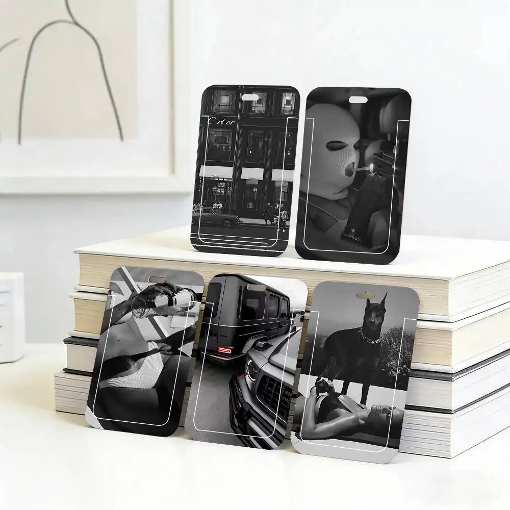 1pc Black Colour Cool Trendy ID Card Sleeve School Card Access ID Card Bus Meal Card Protective Sleeve Easy Push
