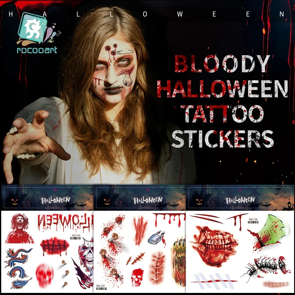 Halloween Body Makeup Tattoo Stickers Terror Realistic Stitched Injuries Wounds Non-toxic Long Lasting Temporary Tattoo Stickers