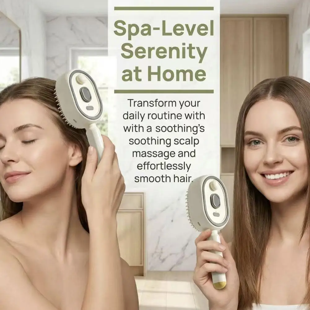 Electric Spray Massage Comb 5-In-1 Red Light Scalp Care Brush Self-Cleaning Essential Oil Applicator Gift Box Set