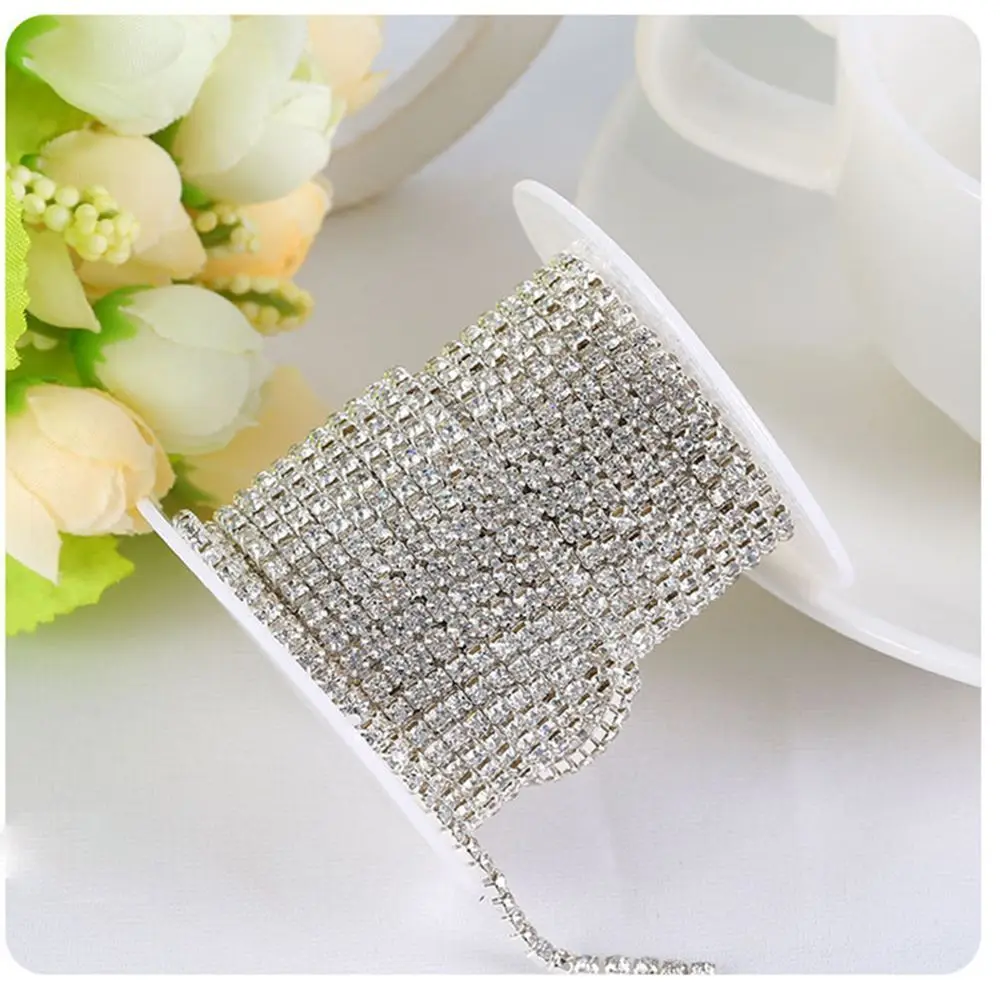 Glass Compact Sparkling Silver Chain Beautiful Crystal 1 Yard 1-row 2-row 3-row Trim Rhinestone