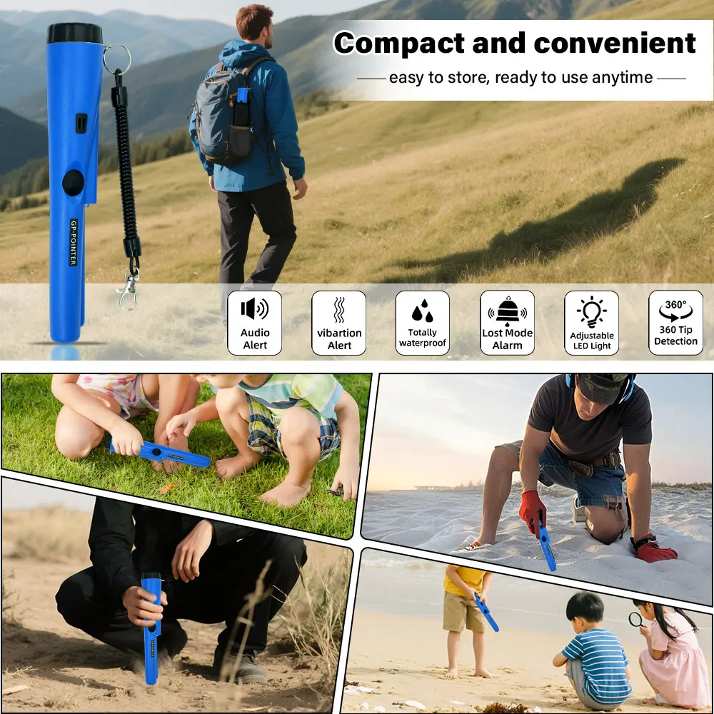 Portable GP-Pointer Metal Detector Waterproof Probe with LED Lights for Accurate Gold Silver and Copper Treasure Detection