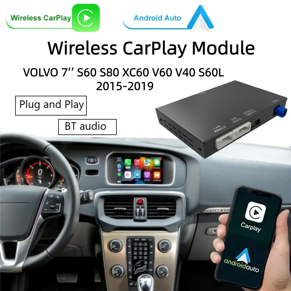 Wireless CarPlay Android Auto for Volvo V40 2015-2018 XC60 S60L 7' Interface MirrorLink AirPlay Support Reverse Camera