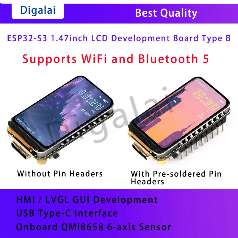 esp32-s3開発ボード147インチlcdスクリーンは、qmi8658バッテリーとarduinoに接続可能