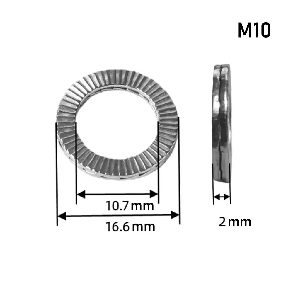 5Pcs Double Side Lock Washers Hardware Fastener M4 M10 M12 M16 M20 Wedge Lock Washer 304 Stainless Steel Self-Lock