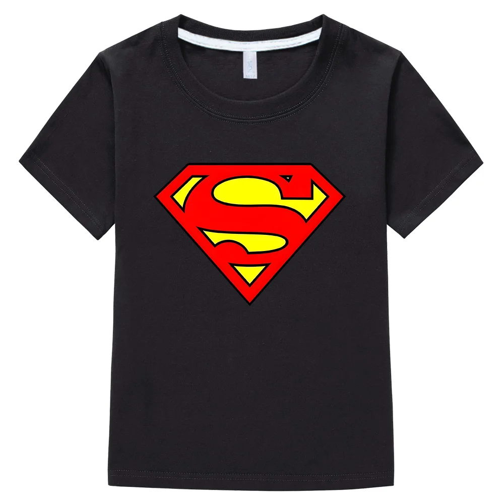 Superman T-shirts Children Short Sleeve Kids Comfortable Cotton Tops Superman Classic Logo Tshirt Miniso Superheroes Tee Clothes