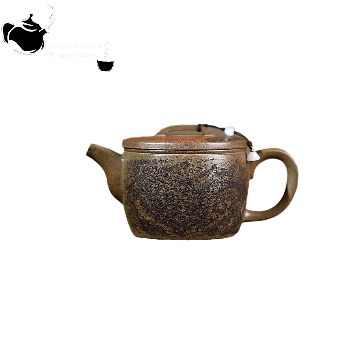 Yixing handmade purple clay teapot, original ore, agarwood mud, high-temperature wood burning, fully carved Hanwa tea set teapot