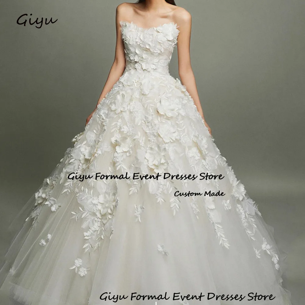 Giyu Exquisite Lace Followers Wedding Dresses For Woman Strapless Floor-Lengt Bridal Gownh Sukienka Wieczorowa Luksusowa