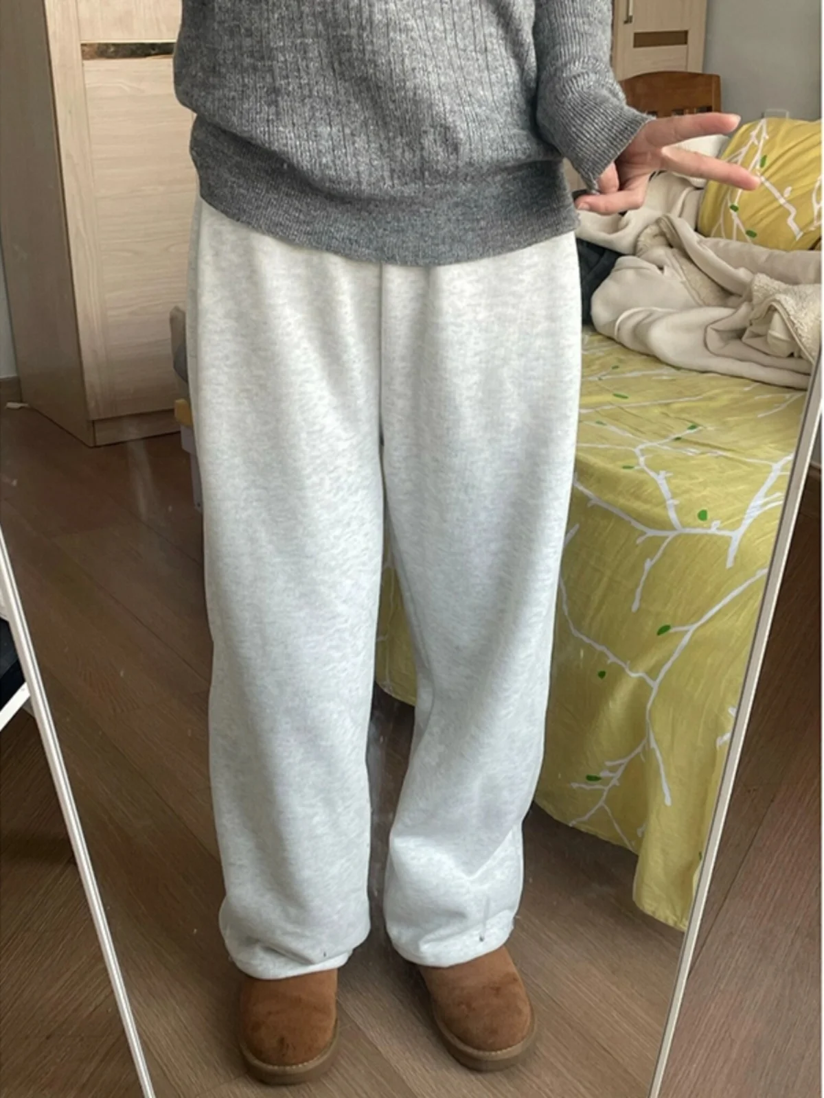 Men's Casual Straight Leg Sweatpants Autumn Winter  Boots Match American Retro Style Floral Grey Pants Long Tube Trousers