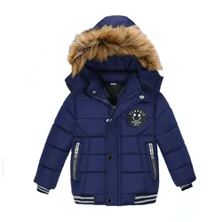 2023 Winter Children Warm Clothing Boys Down Jacket Baby Polyester Fiber Hooded Coat Thicken Outerwear Kids Solid Color Parka