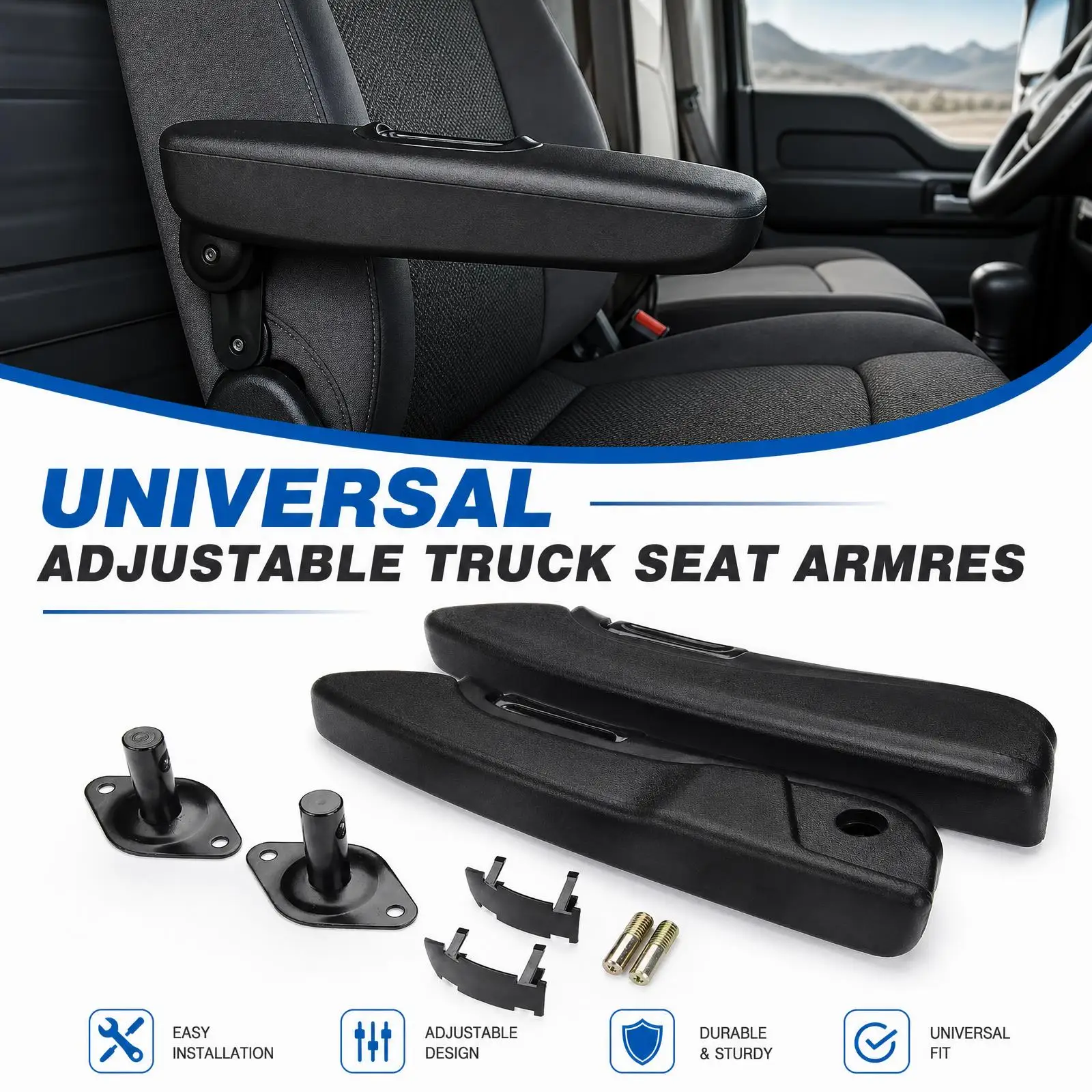 Bracciolo universale regolabile per sedile di camion, supporto per le mani, bracciolo per sedile di camion, lato sinistro e destro, coppia di braccioli per auto, camper, barca, furgone, bracciolo in