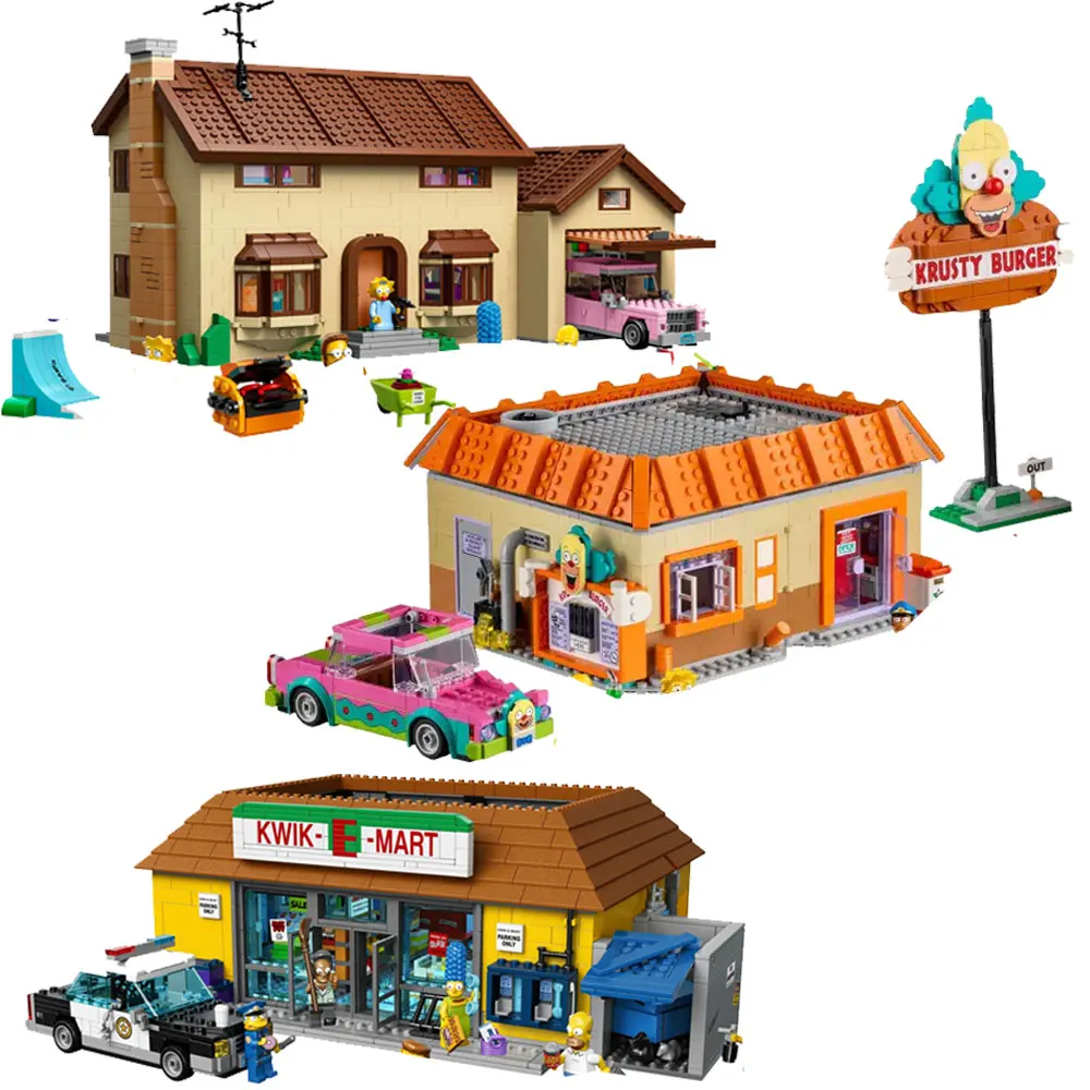 

Creative The Simpsons Kwik-E-Mart Supermarket House Krusty Burger Building Blocks Construction Bricks Toy Gift For Children Kids