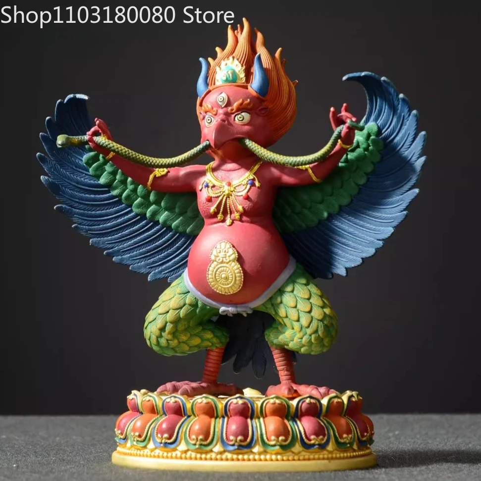 14cm Copper Painting Garuda suparna suparnin statue Great golden-winged peng bird sculpture