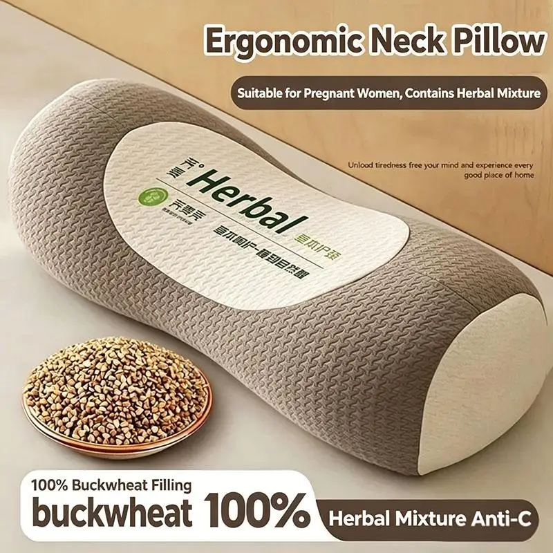Breathable Cylindrical Buckwheat Pillow Core Cervical Vertebra Traction Correction For Neck Pain Use