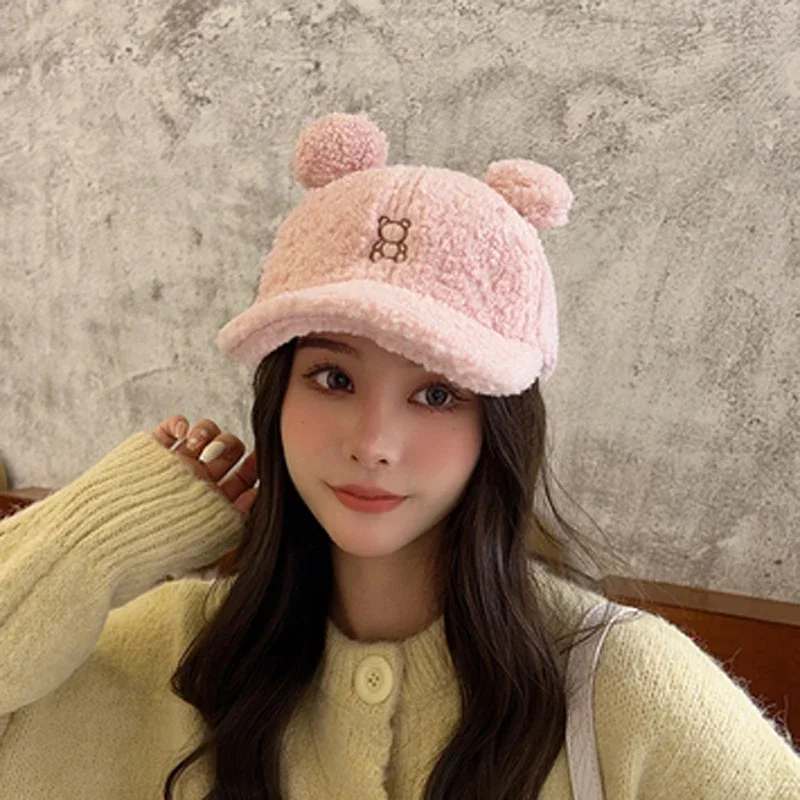 Baseball Cap Female South Korean Bear Before and After Wearing A Cap with A Duck Tongue Japanese Cute Little Cartoon Winter Hat