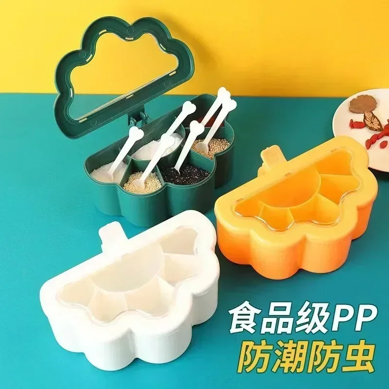 1 Pcs Kitchen Combination Integrated Seasoning Box Creative Multi-grid Salt Jar Seasoning Jar Plastic Household Seasoning Box