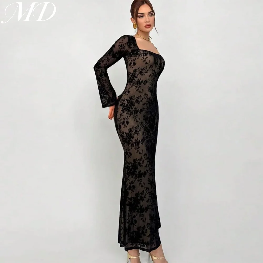 

MD Customized Modern Lace Evening Dress Long Sleeve Prom Gown Bespoke Occasion Gowns Temperament فساتين س Ankle-Length