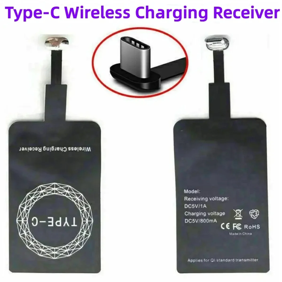 

Type-C Wireless Charging Receiver Type C Fast Wireless Charger Adapter for Samsung Huawei Xiaomi YDH