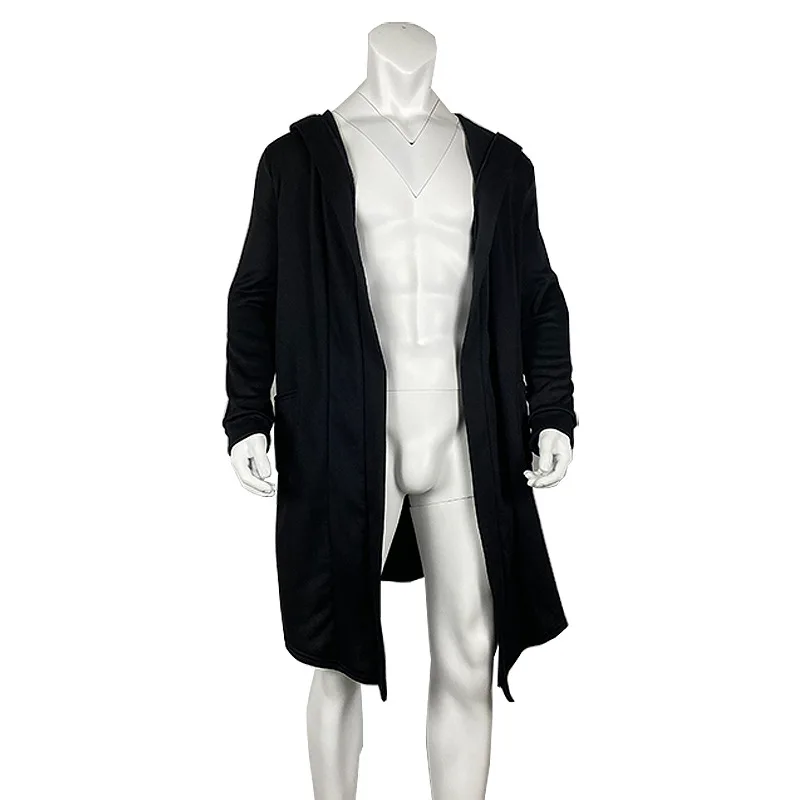Trench cardigan invernale con cappuccio da uomo Streetwear Giacca a vento tinta unita Moda per il tempo libero Giacca foderata in pile Felpa con cappuccio vintage