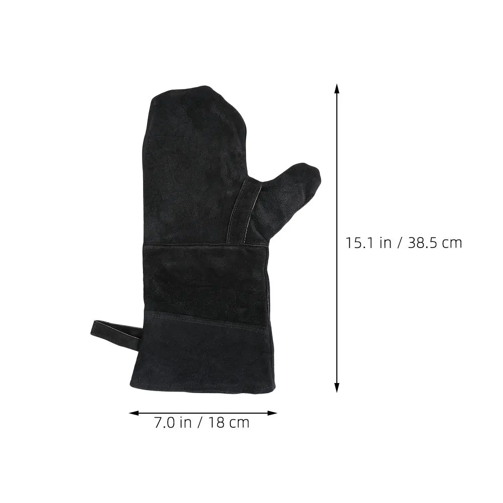 3 قطعة قفازات فرن معزولة للحرارة أسود شواء شواء الخبز القطن اصطف جلد البقر حماية قفازات الطبخ قفازات فرن الاصبع