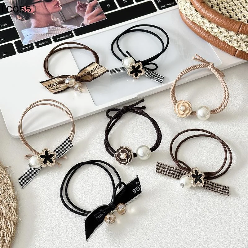 3/5 Stück Elegante Französische Kamelie Perlen-Haargummi mit Volumen, Haarschmuck, Modische Haarbänder〔CC55〕