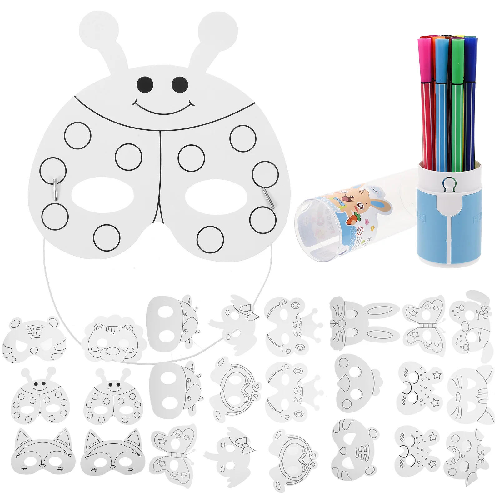 

1 set DIY Mask Set Kids Paintable Blank Paper Masks 12 Color Watercolor Pens Craft Animal Party Stage Performance Costumes Props