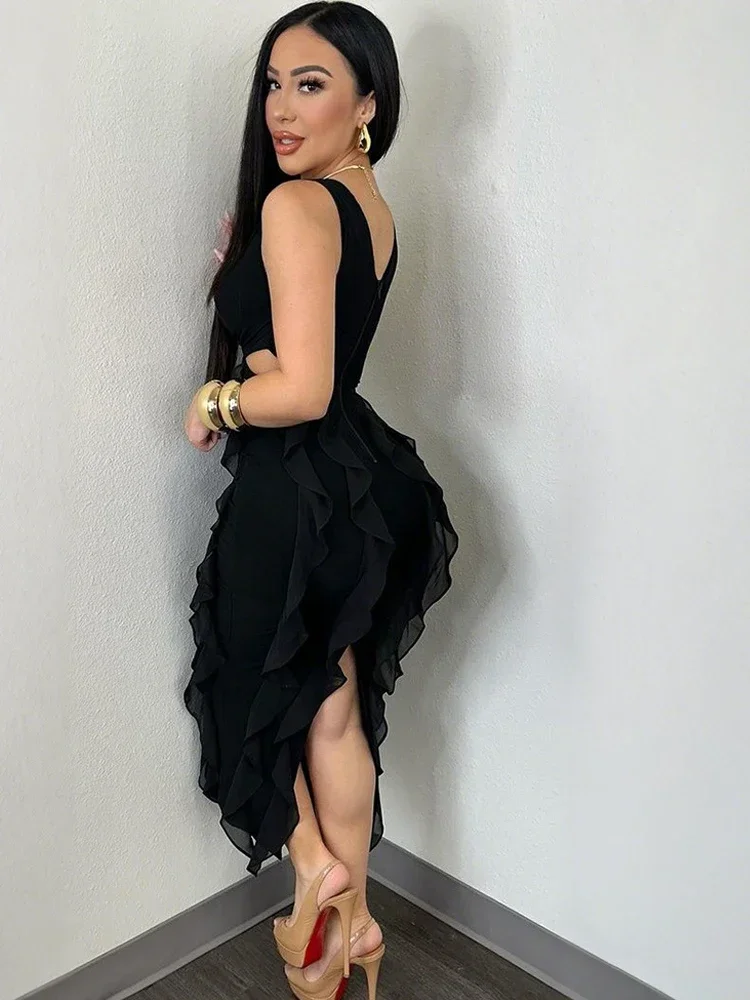 Elegante decote em v profundo babados em camadas vestidos de festa longos para mulheres bonito rosa ruched noite fora vestidos outfits clubwear