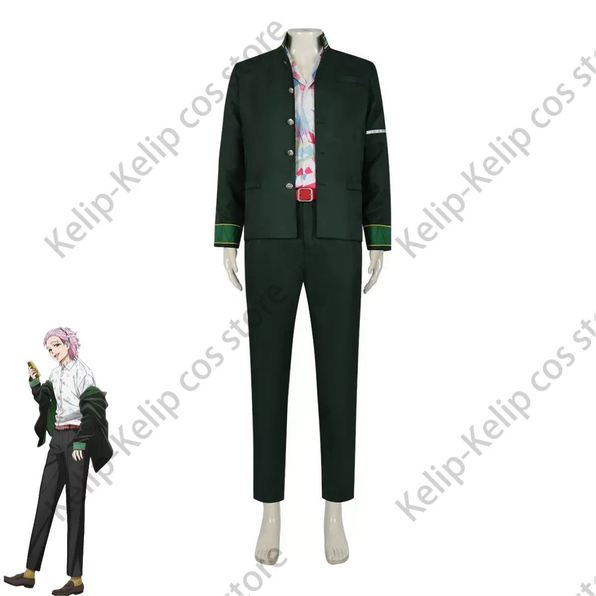 Anime Wind Breaker Mitsuki Kiryu  Cosplay Costume Black School Uniforms Printing Shirt Wig Adult Man Carnival Halloween Suit