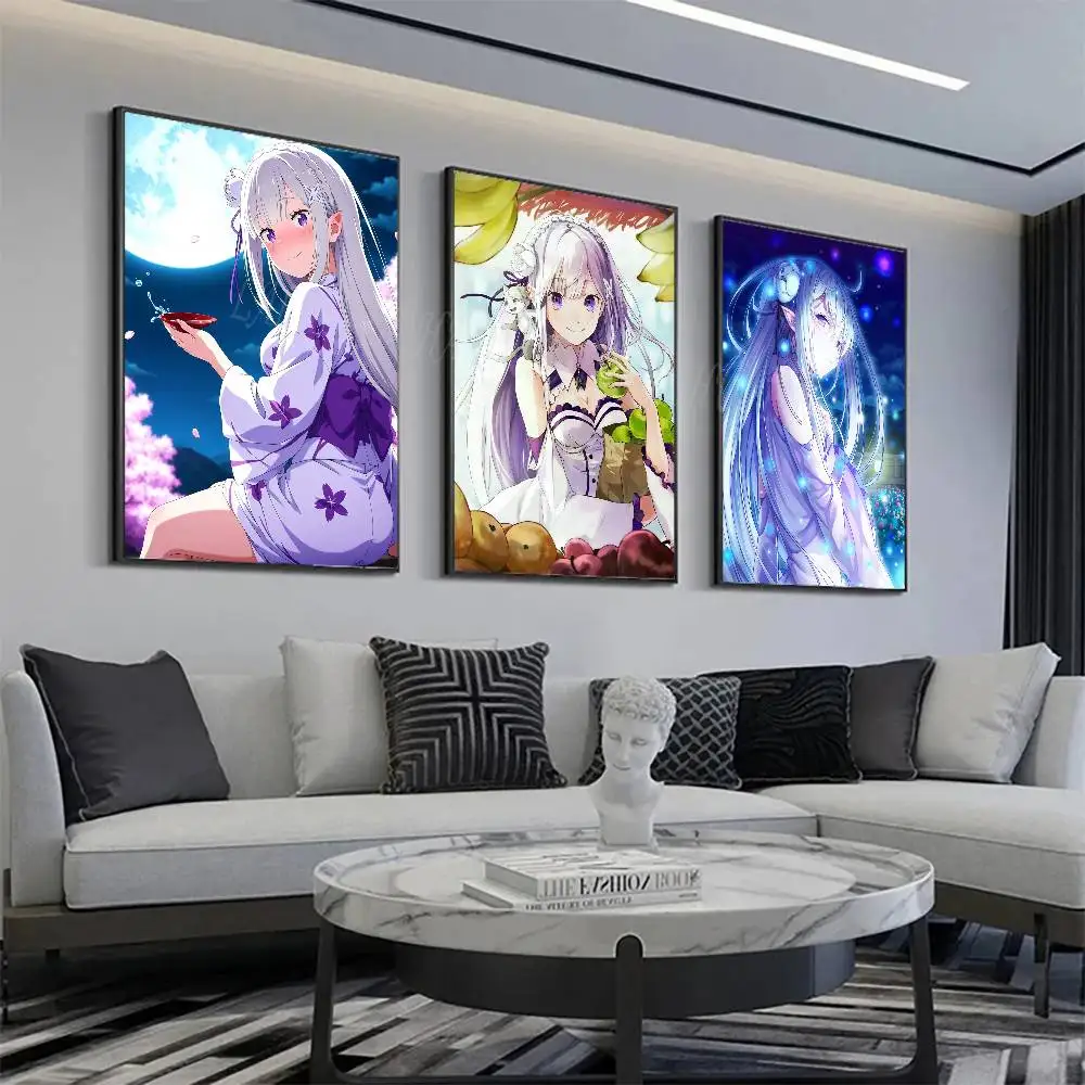 Emilia Anime Re Life In A Different Worl Posters Living Room Bar Cafe Quality Canvas Vintage Style Comics Painting Art Home Wall