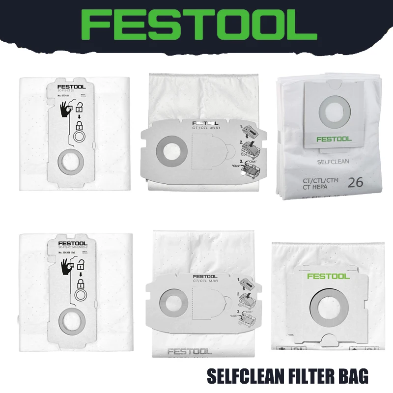 FESTOOL SELFCLEAN Filter Bag High-Quality Nonwoven Fabric Tear Resistance Sturdy Durable Tools Accessories 498411 496187 204308