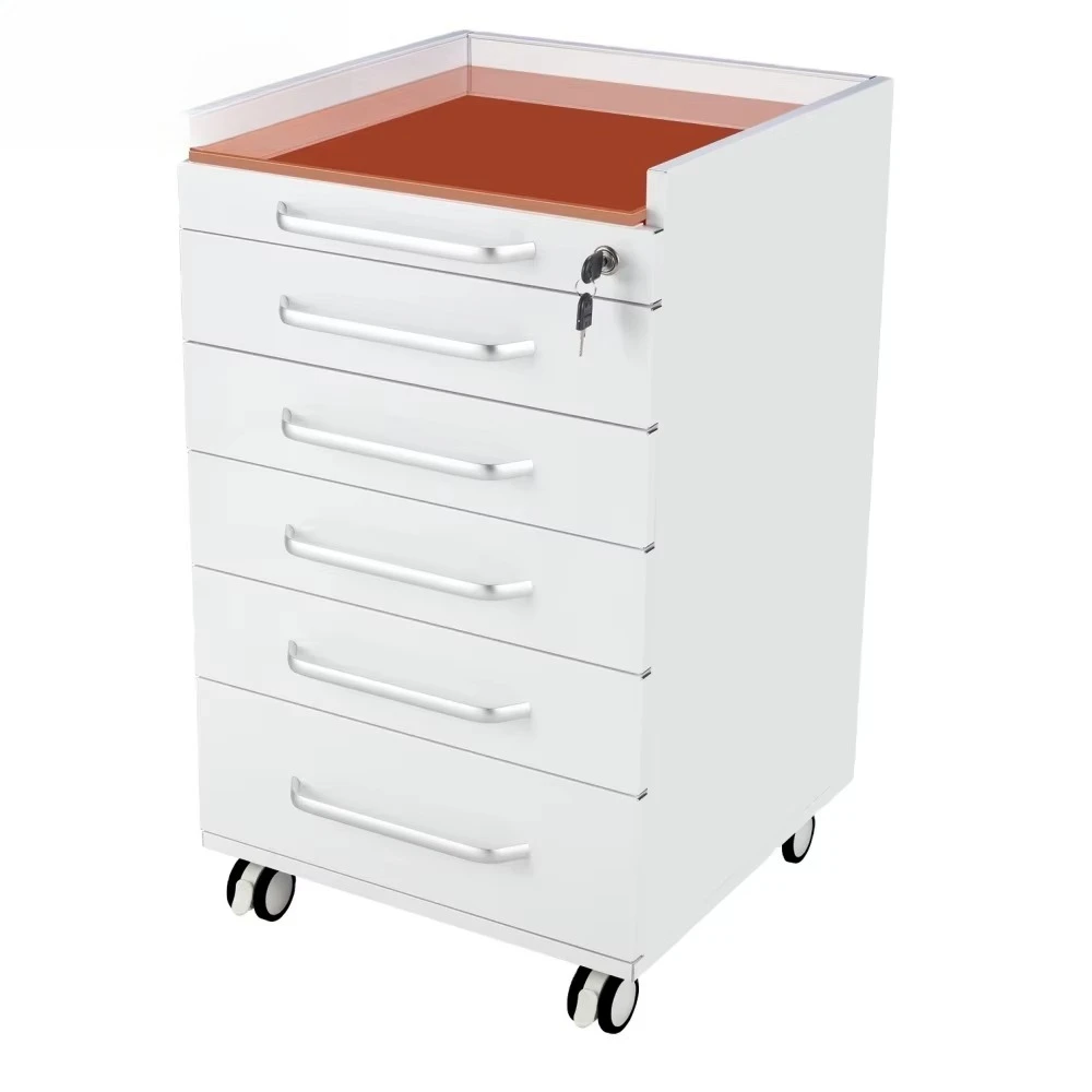 Movable Manual Stainless Steel 5-Drawer Clinic Office Furniture Trolley Dental Storage Cabinet Luxury Zinc Alloy Handles