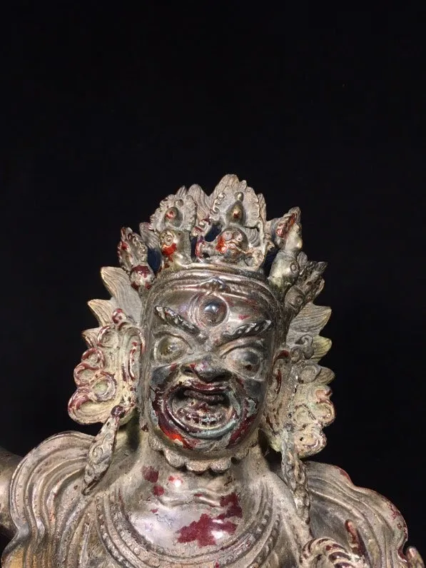 16.5'' Old Tibet Buddhism Bronze Gilt Mahakala Wrathful Deity Buddha Statue