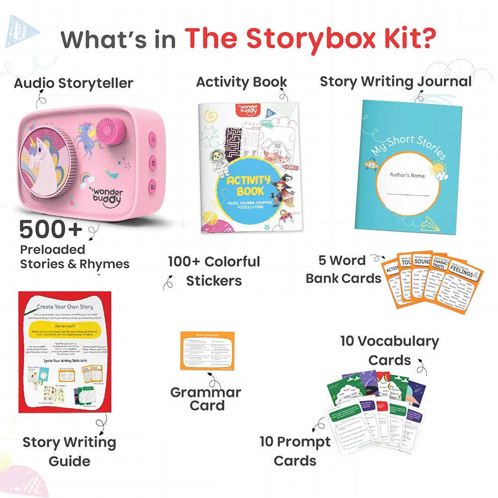 Kids Screen-Free Audio Player with Storybook DIY Art Kit Voice Recorder BT Storyteller Storytelling Machine for Early Learning