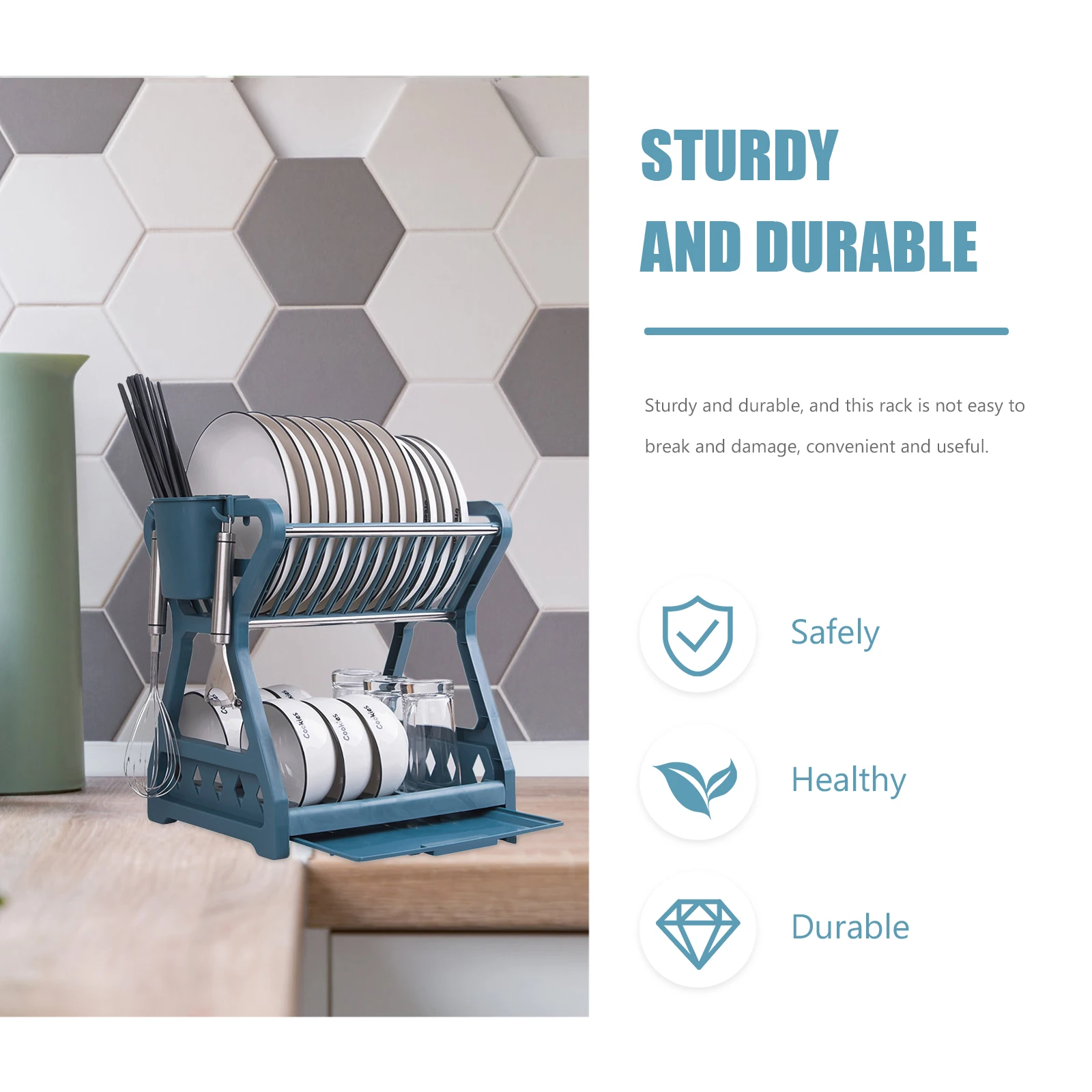 

Dish Drying Storage Tableware Dish Draining Rack Pot Lid Chopsticks Blue Drainer Kitchen Organizer Lightweight Portable