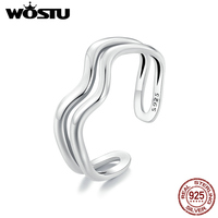 WOSTU 925 Sterling Silver Creative Double Wavy Opening Rings Women Original irregular Adjust Rings Party Jewelry Birthday Gift