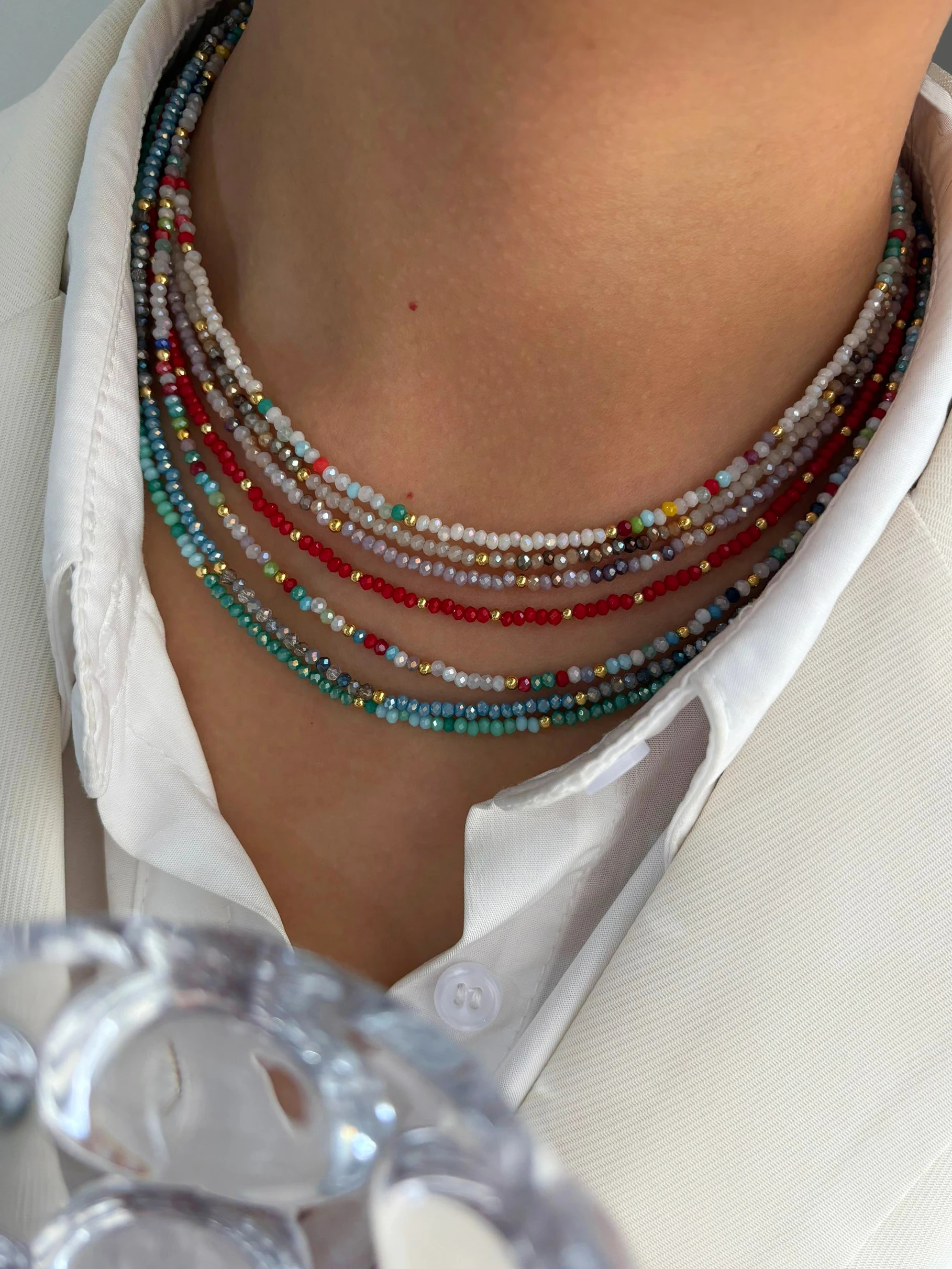 Peri\'sbox Bohemian Style Multi-color Acrylic Rice Beaded Choker Necklace for Women Clavicle Chain Handmade Jewelry Tarnish Free