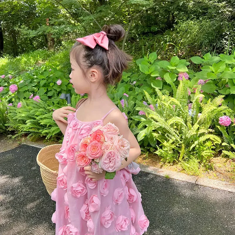 Girls Dress Korean Spring/Summer New Childrens Sweet Princess Dress Baby Sweet Pink Designable Dress Party