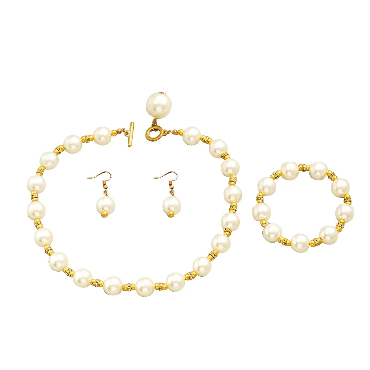 Damo Jewelry Sets Pearl Gold Plated Jewelry Sets Imitation Pearl White Black Beads Necklace Earrings Bracelet Luxury Jewelry Set
