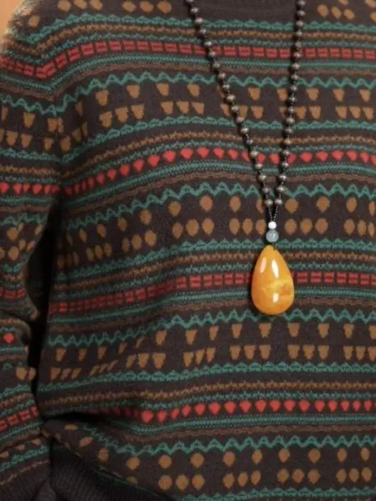 

Шикарный трикотаж для мам, повседневный полосатый трикотаж с высоким воротником, свободный вязаный женский базовый слой в стиле ретро, универсальный зимний модный трикотаж