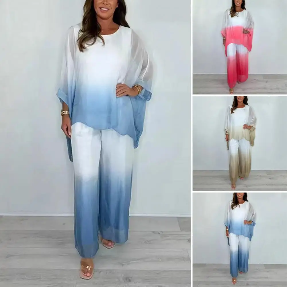 

Модные шифоновые брючные костюмы с градиентным цветом, осенние новые повседневные комплекты из двух предметов, элегантные свободные костюмы для офиса, вечеринок и клубов, однотонный комплект