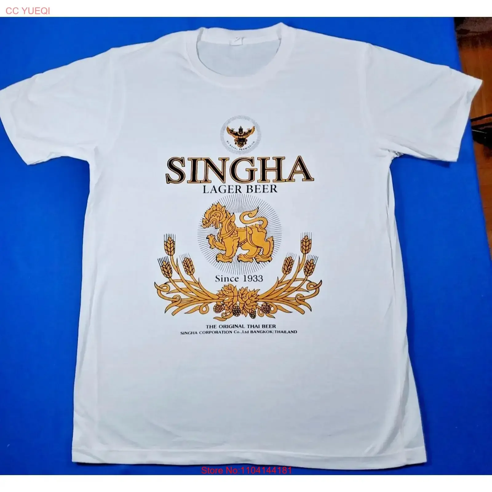 Singha Lager Beer The Original Thailand White T Shirt Men's Size Large long or short sleeves vintage Washed Stylish Unisex