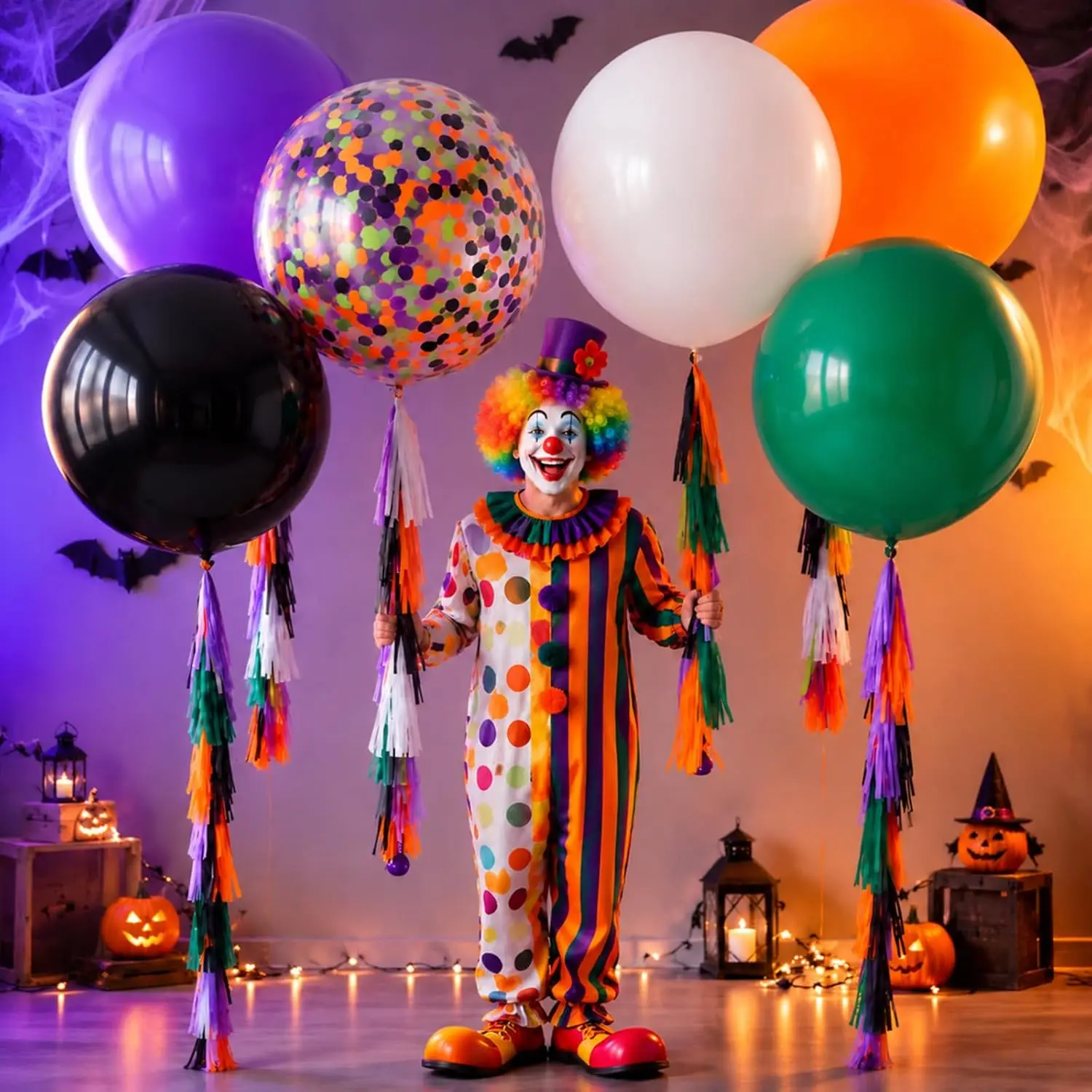 6 Set 36 Inch Halloween Giant Balloons with Tassels Tails, Round