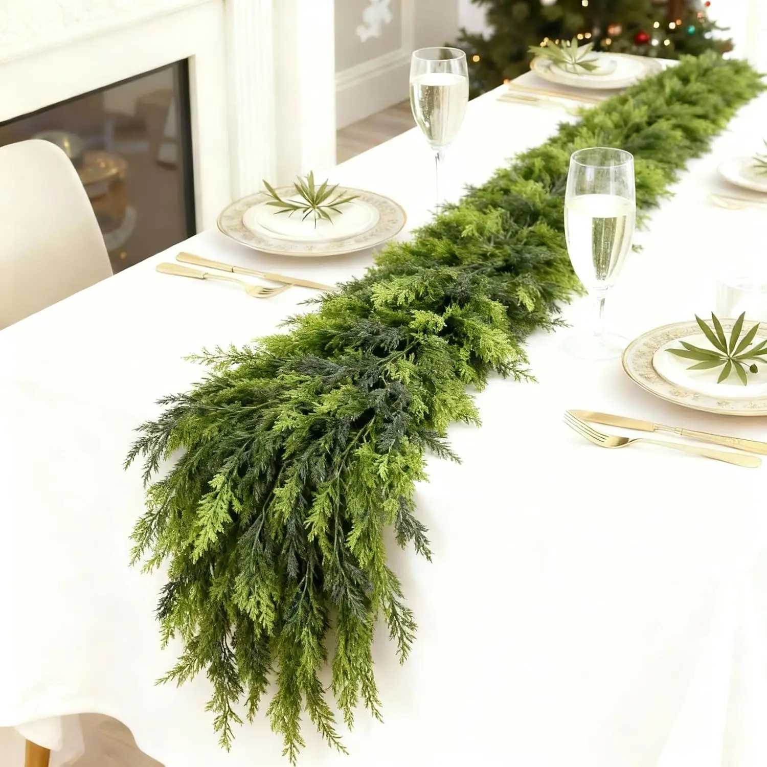 

2 Pack 6ft Real Touch Christmas Cedar Garland – Faux Evergreen Fireplace & Holiday Decor
