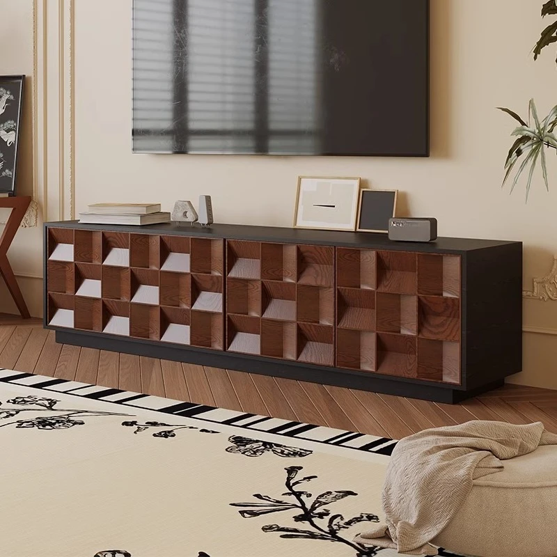 TV cabinet living room household retro solid wood floor small apartment living room