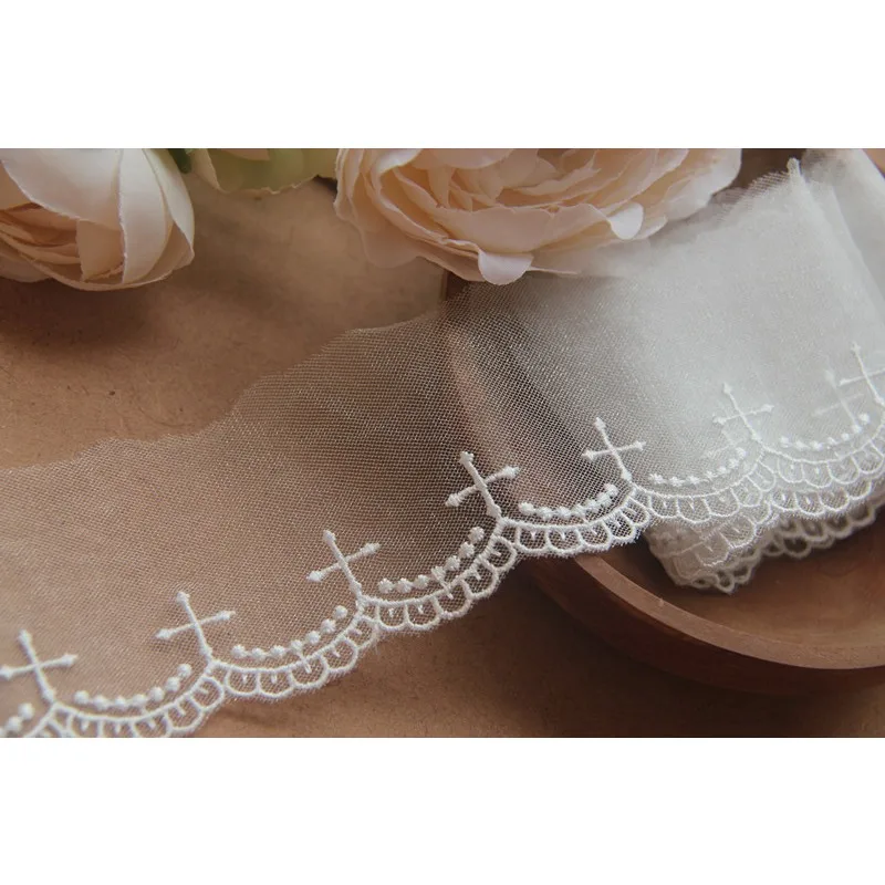 (1 yards/roll)White lace fabric 2024 high quality handmade garment accessories DIYwedding dresses crosses court-style embroidery