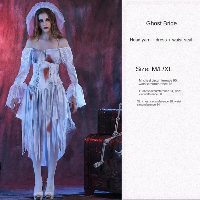 Zawaland Día de los Muertos Fantasma Novia Cosplay México vacaciones aterrador vampiro vestido de lujo mujeres hombres Halloween disfraz sangriento sf/1